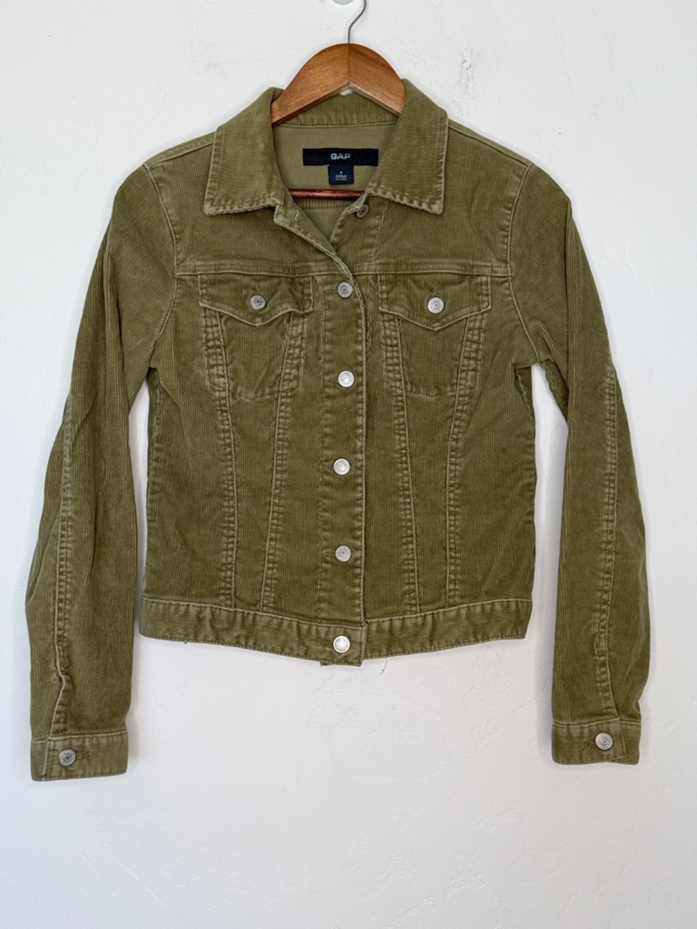 Vintage GAP 2004 Corduroy Trucker Jacket Small Olive Green Y2K Cropped